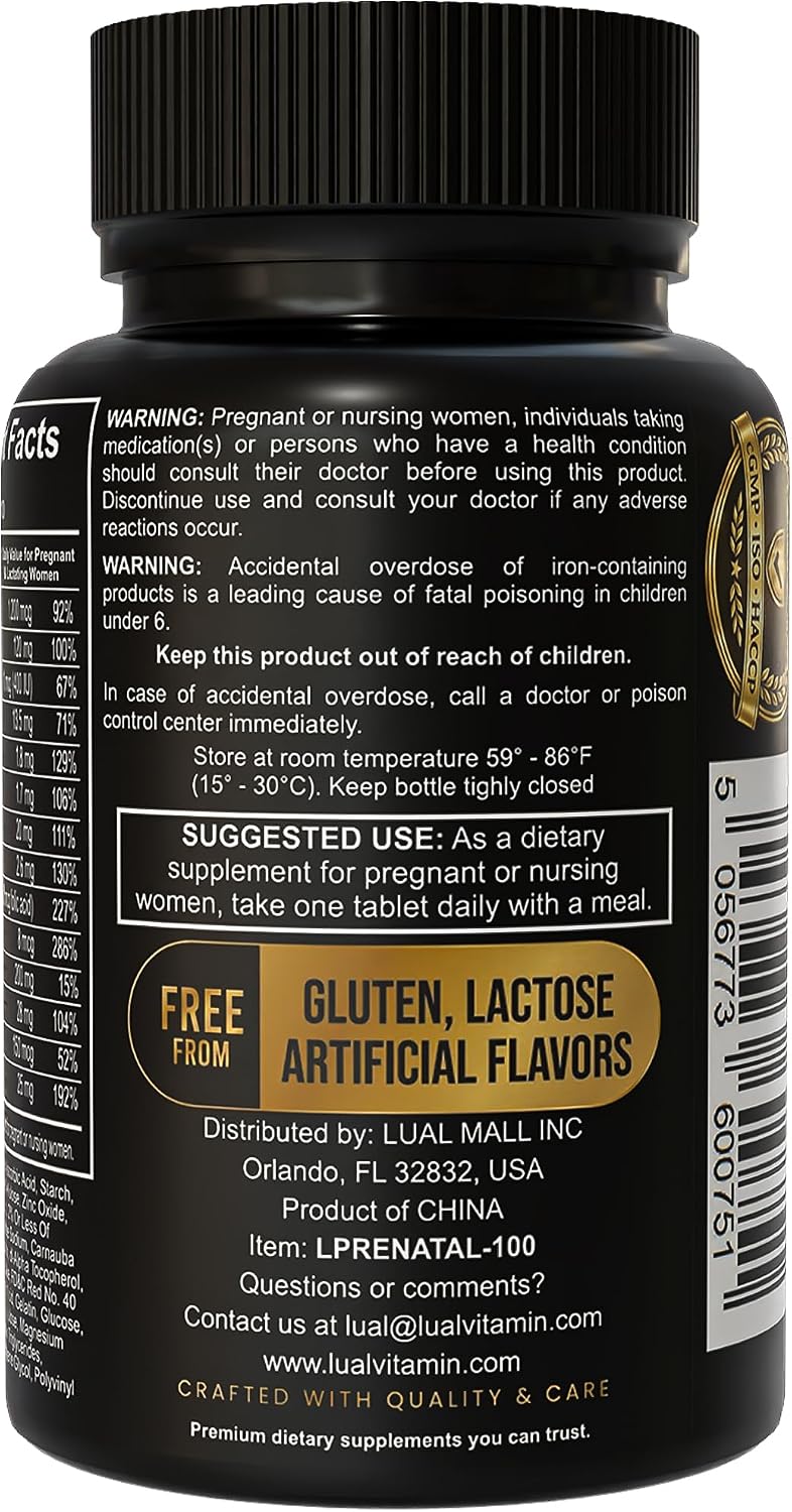 LUAL Multivitamínico Prenatal con Ácido Fólico y Hierro | 100 Comprimidos