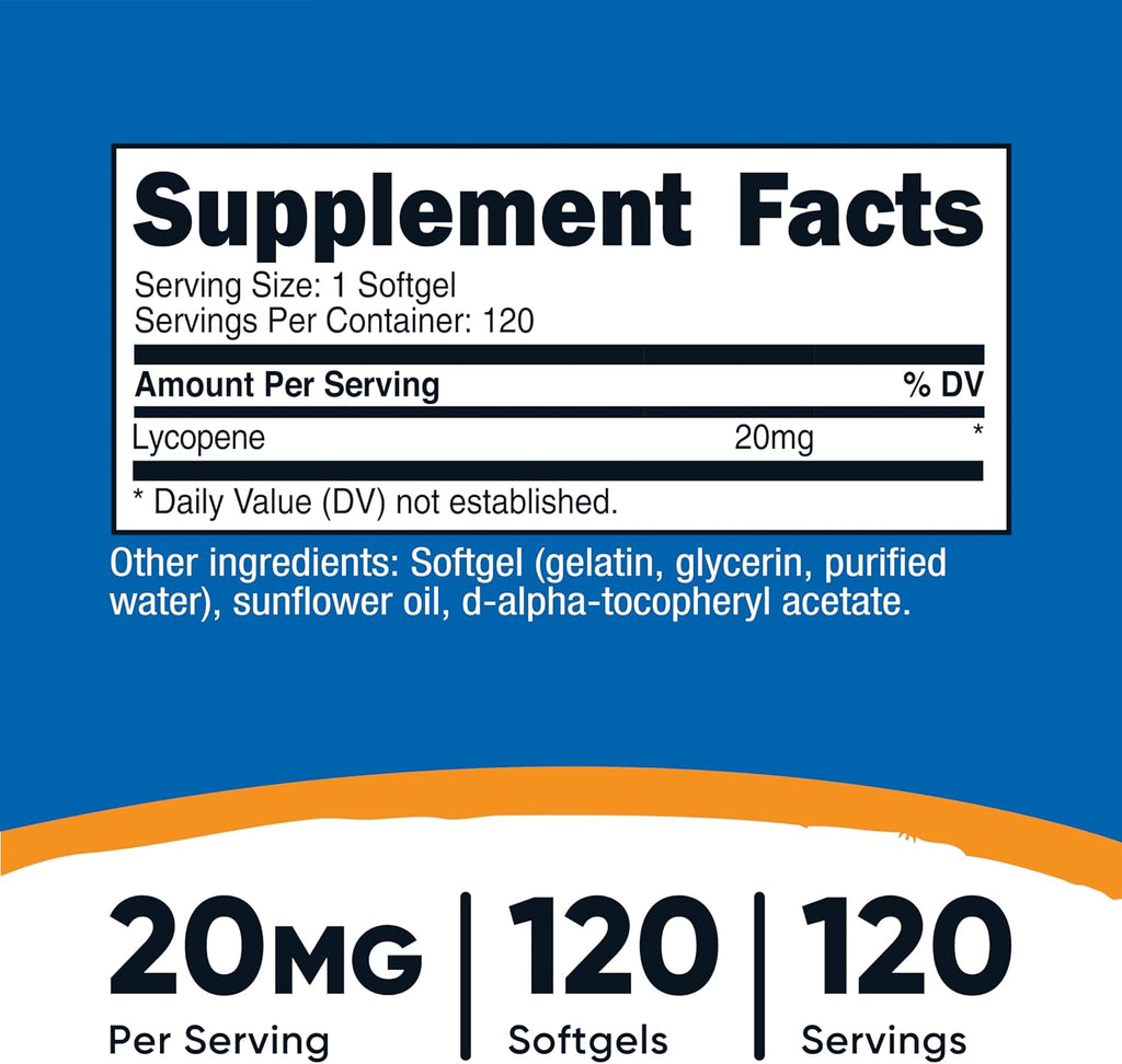Nutricost Licopeno (20mg) 120 Cápsulas Blandas - Sin Gluten, No OGM
