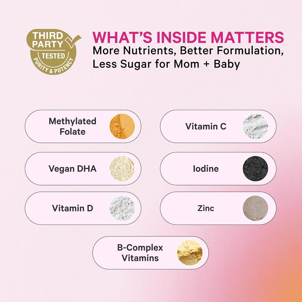 Pink Stork Premium Prenatal Gummy – Gominolas prenatales veganas con DHA de algas y folato metilado (60 unidades, 30 días)