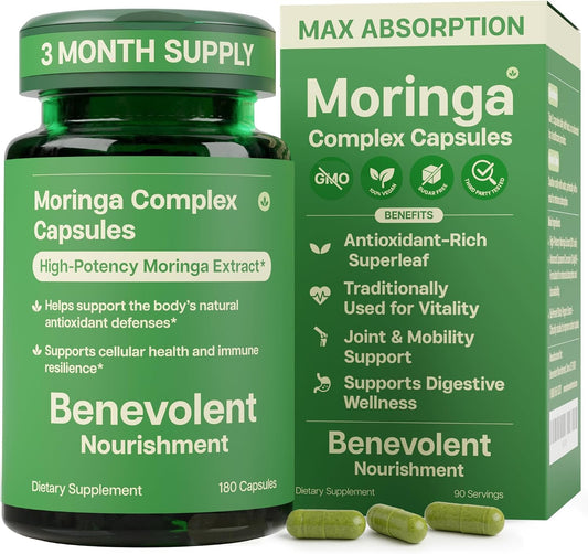 Benevolent Moringa Cápsulas con Curcumina Liposomal y BioPerine – 180 Cápsulas