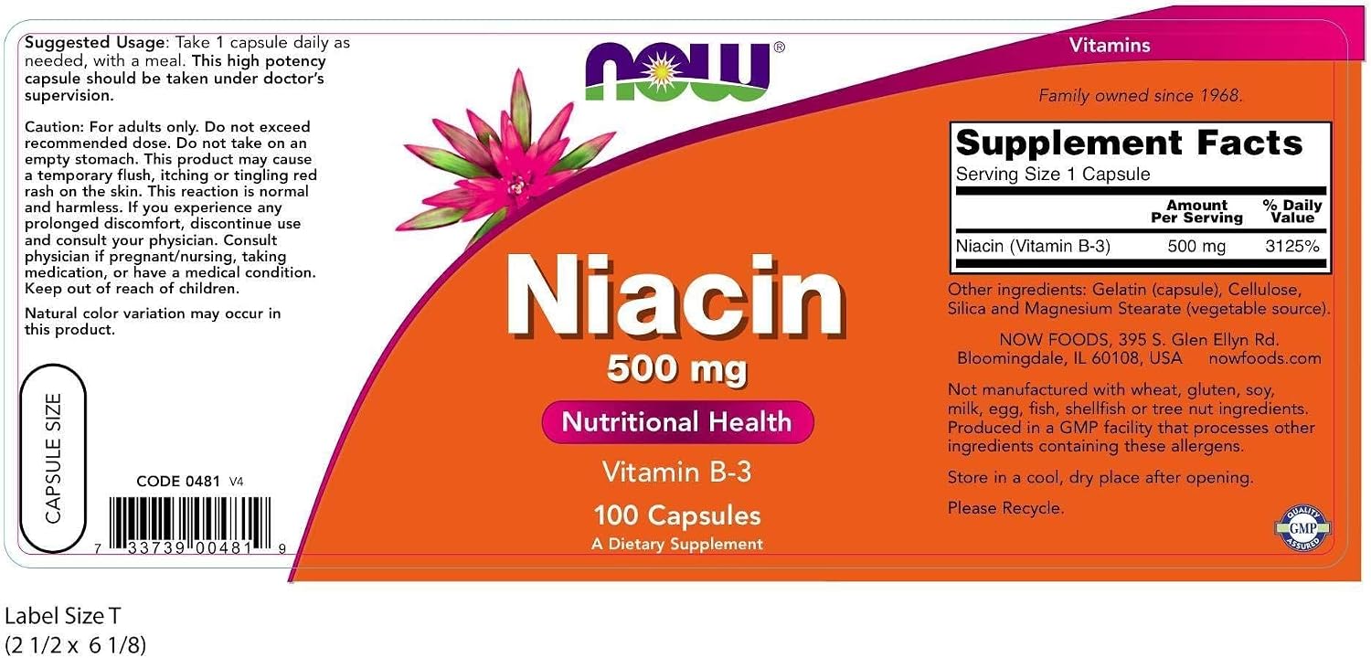 NOW Foods - Niacin Vitamin B-3 500 mg - 100 Capsules (Multi-pack)