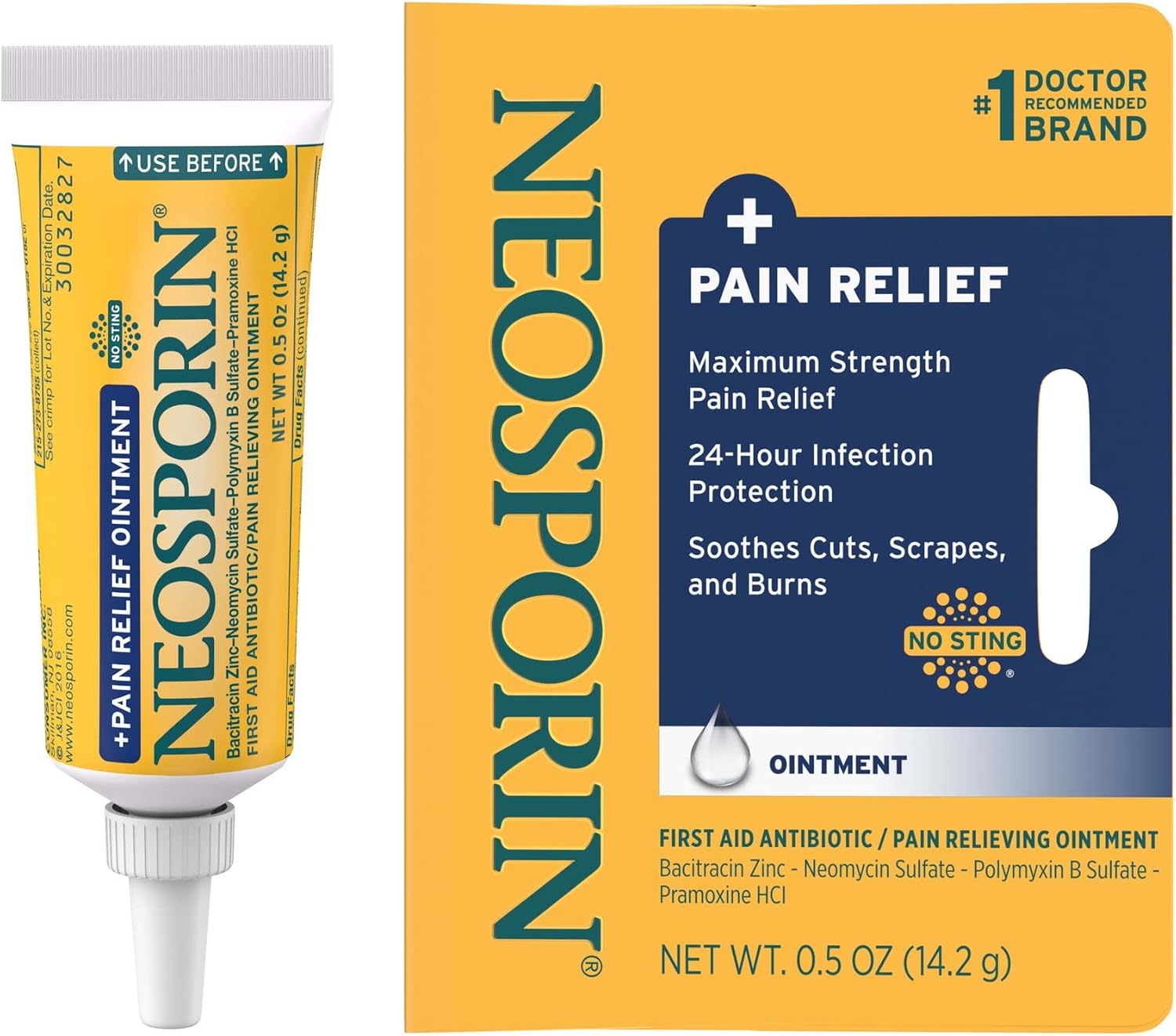Neosporin + Pain Relief Pomada Antibiótica con Alivio del Dolor, 14.2 g (Pack de 3)