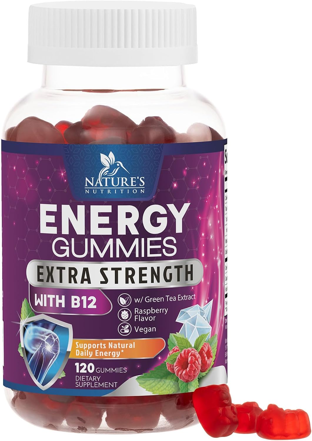 Energy Gummies con Vitamina B12 y Cafeína Natural - 1000 mcg - 60 Gominolas