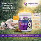 Freydell Pets Probióticos para Perros – Enzimas Digestivas, Prebióticos y Fibra – Salud Intestinal – 120 Chews