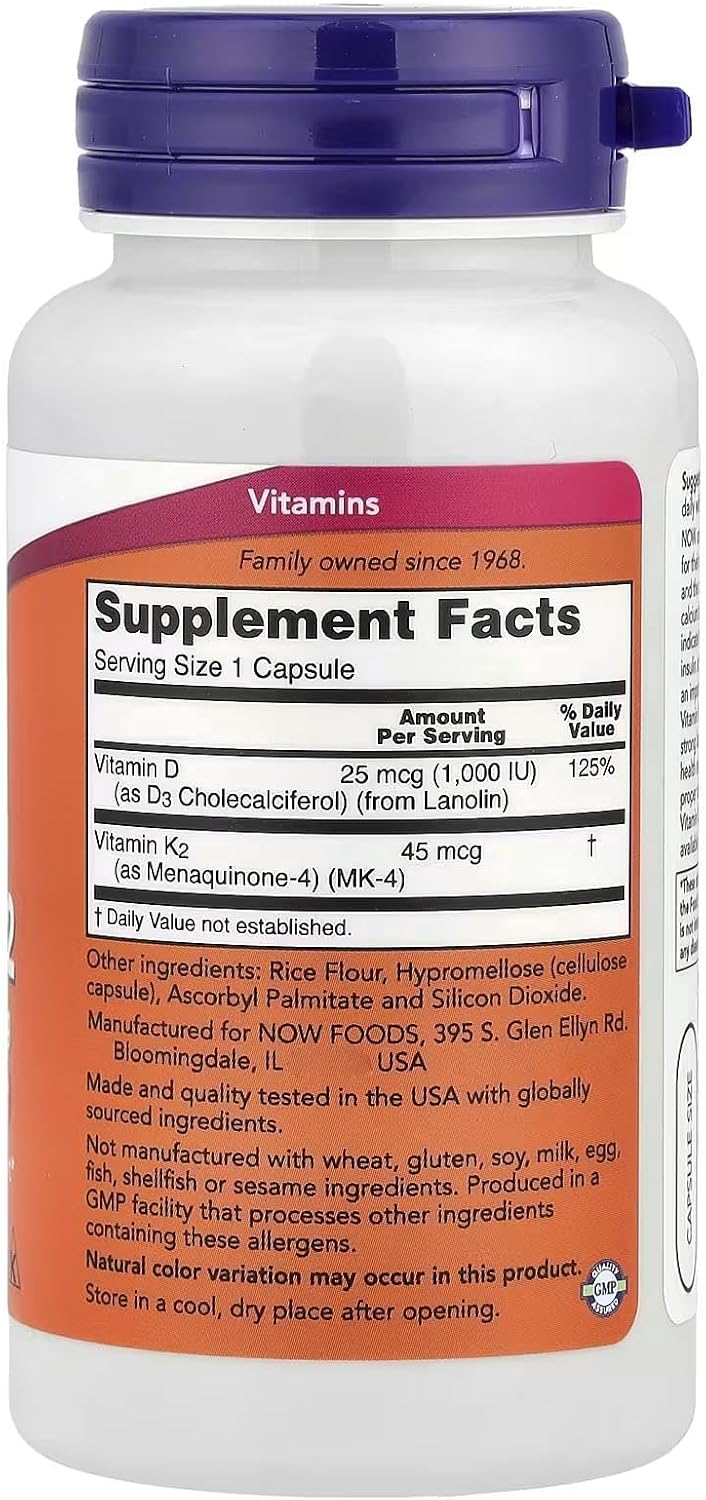 Vitamina D-3 y K-2, 120 cápsulas vegetales (Paquete de 2)