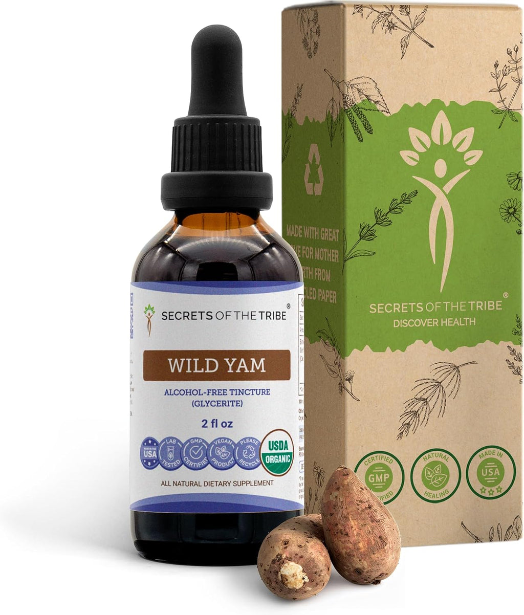Secrets of the Tribe Ñame Salvaje Orgánico USDA - Extracto Sin Alcohol, Gotas Herbales de Alta Potencia - 118 ml