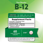 Nature's Truth Vitamina B12 5000 mcg Metilcobalamina - 60 Tabletas de Disolución Rápida Sabor Bayas - Vegano, Sin Gluten