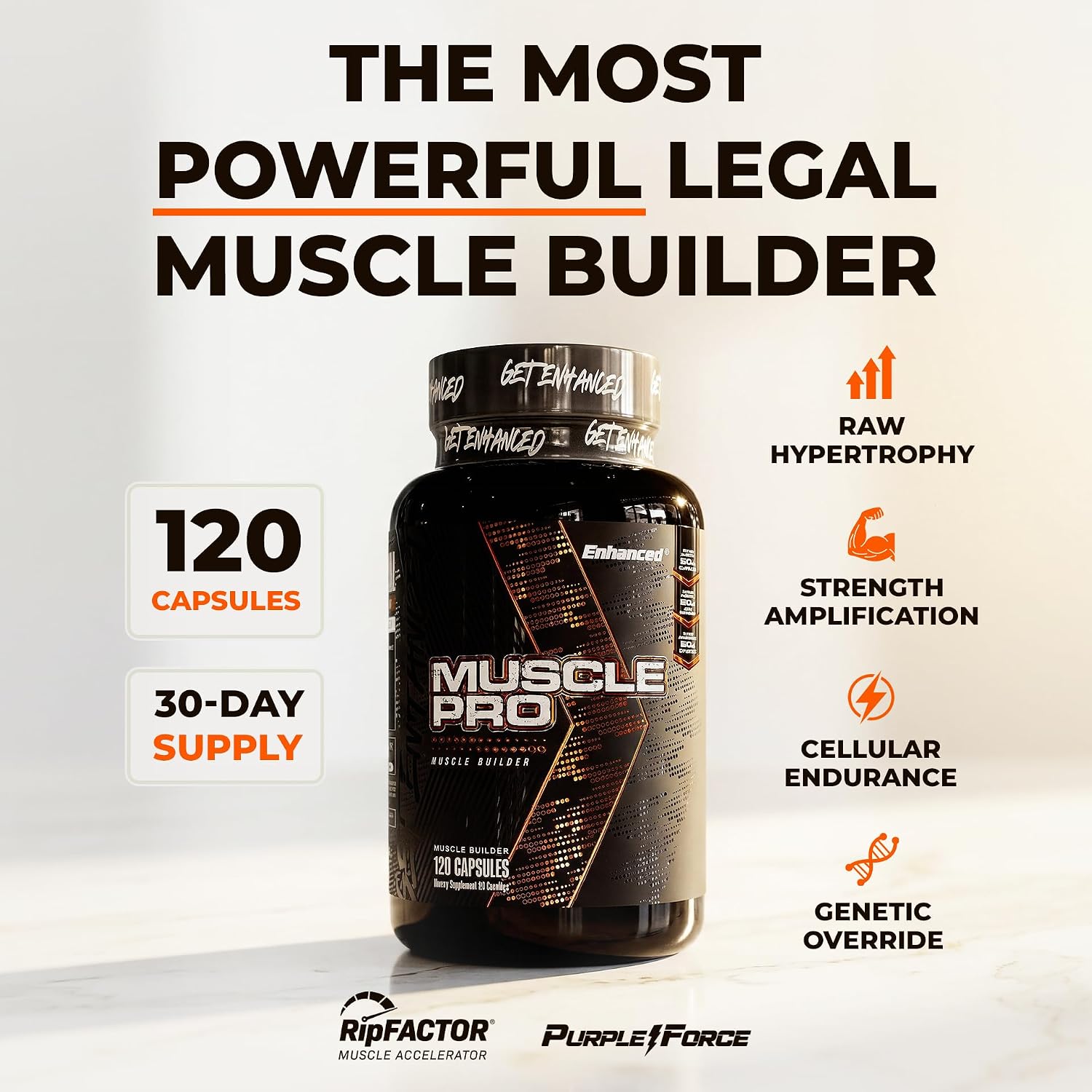 Enhanced Labs Muscle Pro - Potenciador Muscular 5 en 1 para Hombres - Epicatequina, Turkesterona, RipFACTOR® - 120 Cápsulas