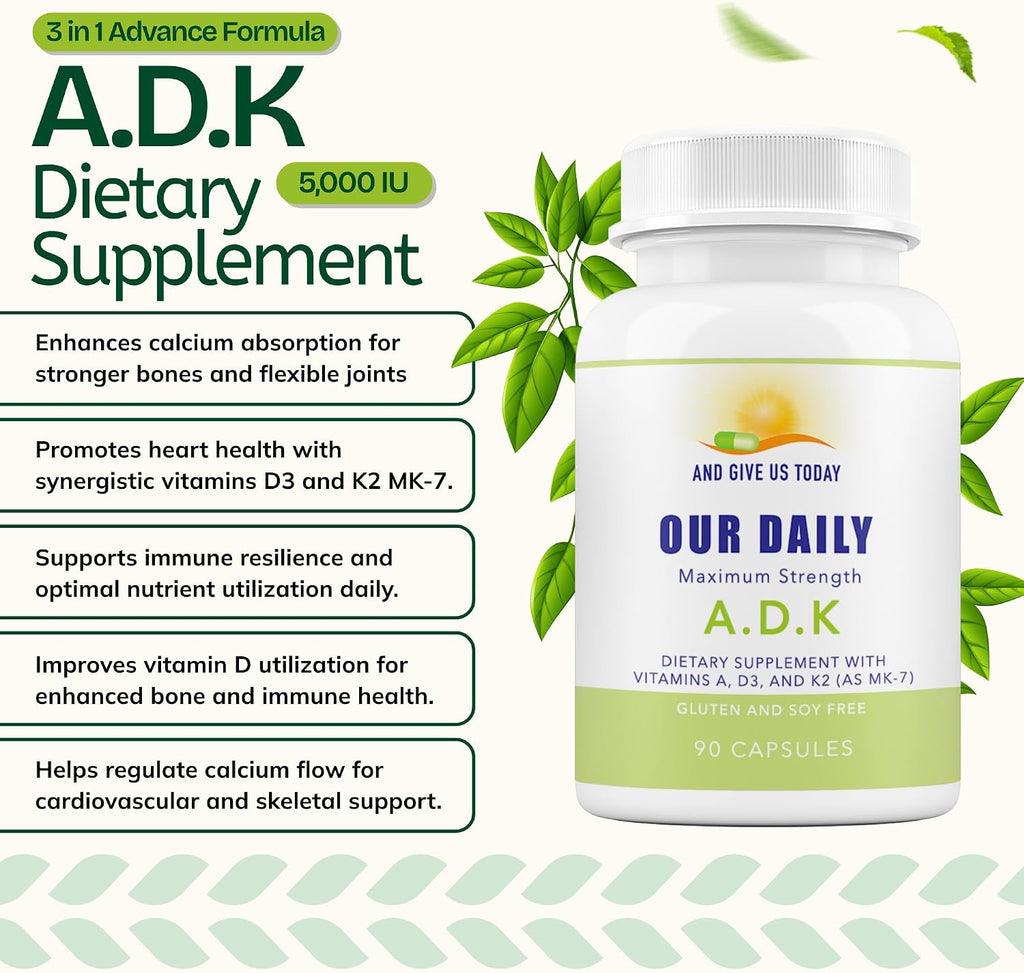 Daily Vites ADK Complemento de Vitaminas A, D3 y K2 (MK-7) – 90 Cápsulas