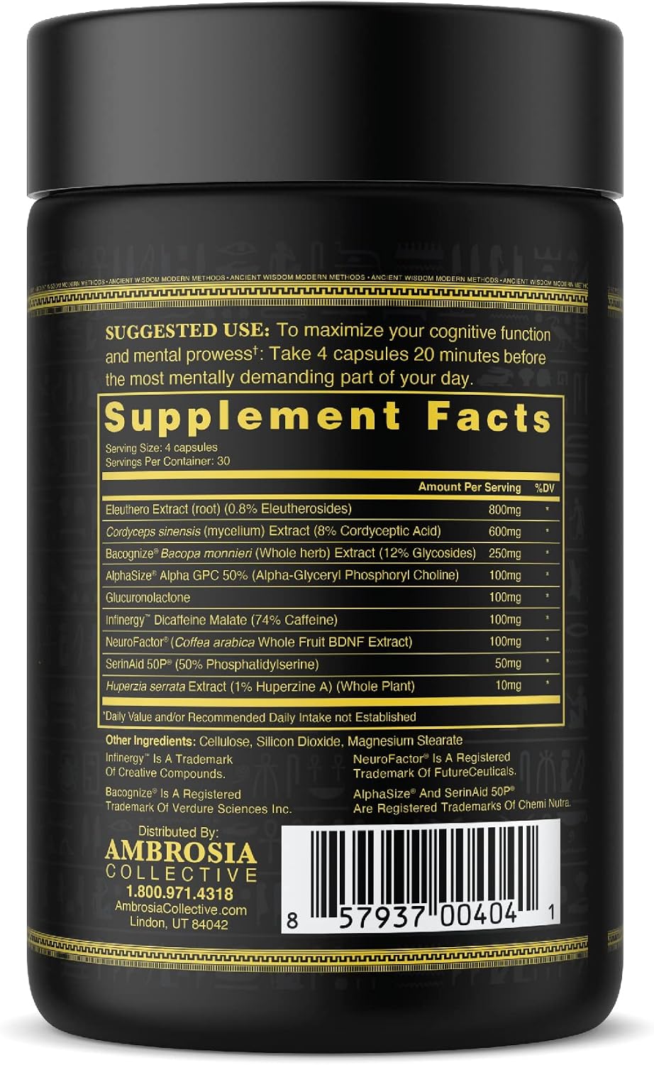 Ambrosia Mental Jewels - Suplemento Nootrópico para Memoria, Enfoque y Concentración con Alpha GPC, Bacopa y Fosfatidilserina - 120 Cápsulas Veganas