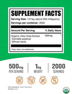 BulkSupplements.com Polvo de Extracto Orgánico de Gotu Kola - Sin Gluten, 500mg por Ración, 1kg