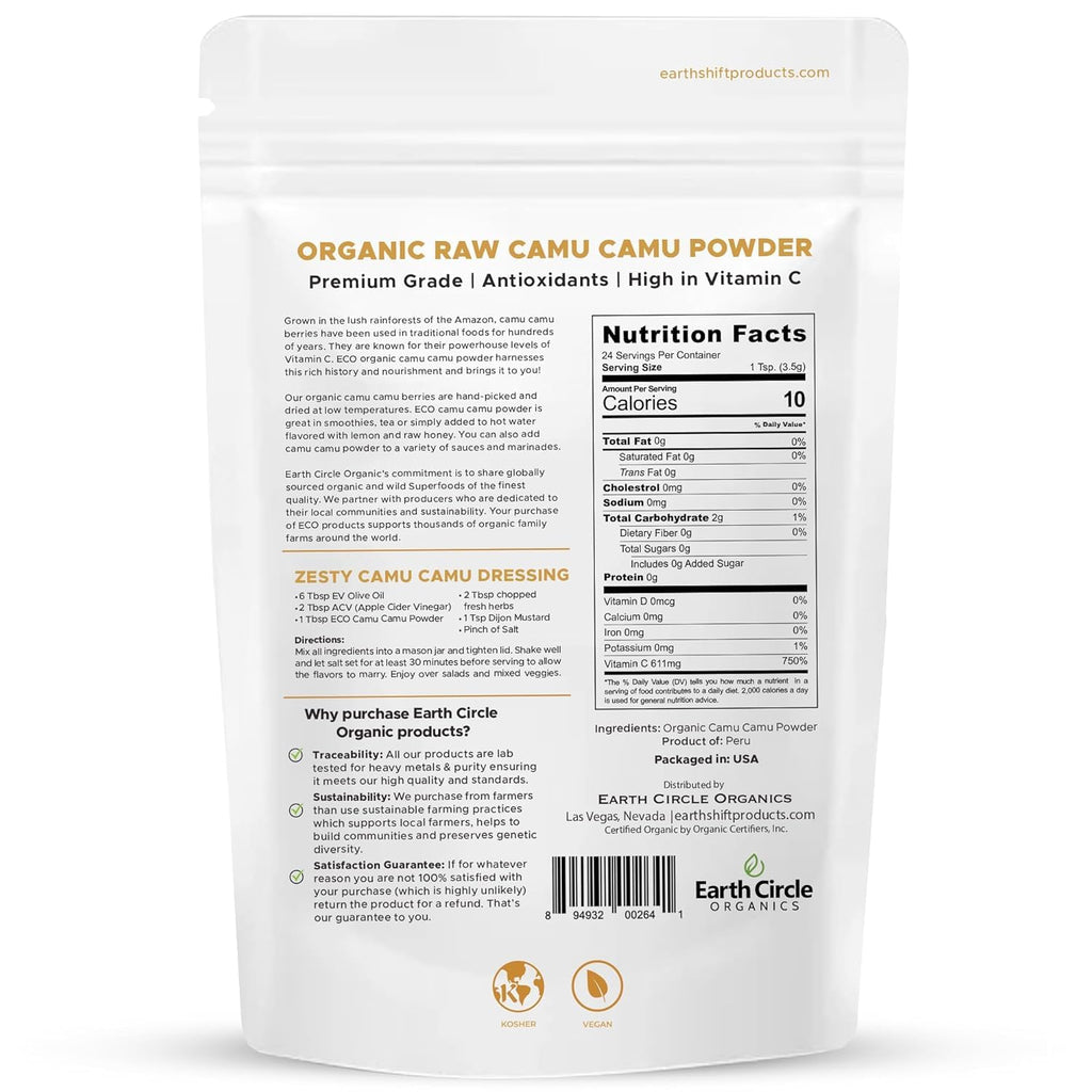 Earth Circle Organics Camu Camu en Polvo - Orgánico, 85g