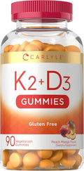 Carlyle Vitamina D3 K2 Gominolas | 90 Unidades | 5000 IU D3 + 50 mcg MK7 | Sabor Melocotón Mango | Vegetariano, Sin Gluten, No GMO