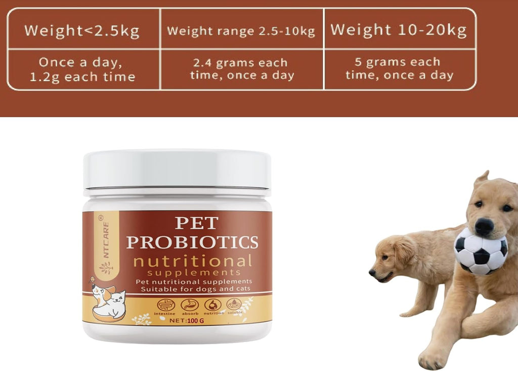 NTCARE Probióticos en Polvo para Perros y Gatos - Fórmula Veterinaria con Enzimas Digestivas y Prebióticos, 100g
