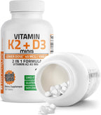 Bronson Vitamina K2 (MK-7) con D3 Dosis Baja 45 mcg K2 y 1000 UI D3 Comprimidos Mini para Mantenimiento Diario 2 en 1 No GMO, 180 Comprimidos