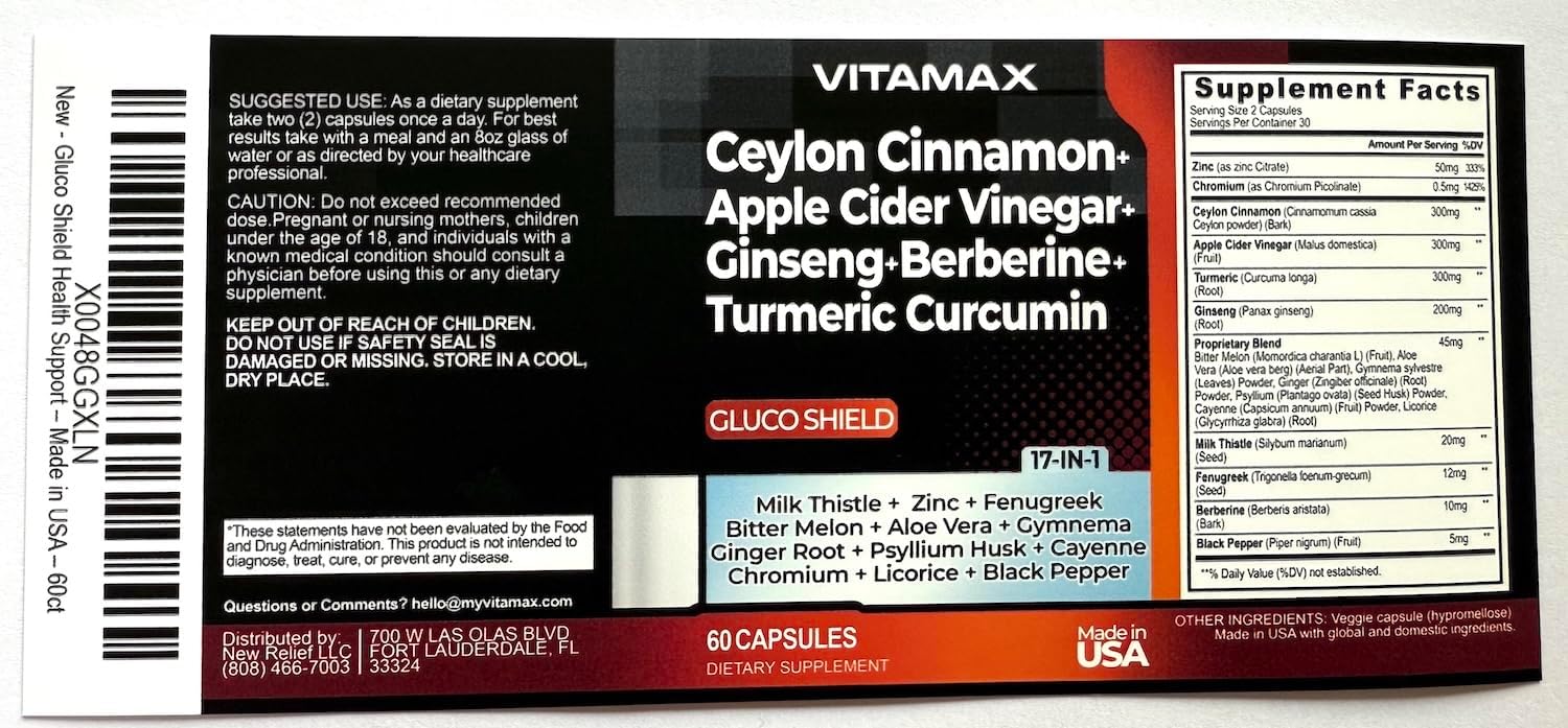 Vitamax Complejo de Canela de Ceilán, Vinagre de Manzana y Cúrcuma con Ginseng, Berberina y 12 Ingredientes Más - 60 Cápsulas