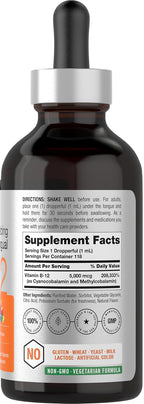 Horbaach Vitamina B12 5000 mcg Sublingual | Gotas Líquidas con Metilcobalamina y Cianocobalamina | Sabor Berry | Sin Gluten y No-GMO