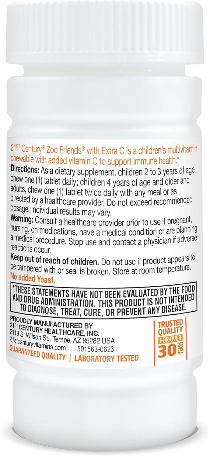 21st Century Zoo Friends con Extra C Tabletas Masticables, 60 unidades
