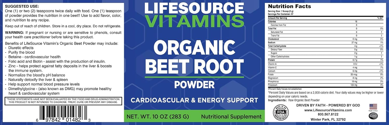 LifeSource Vitamins Polvo de Remolacha Orgánico - 284 g (10 oz)
