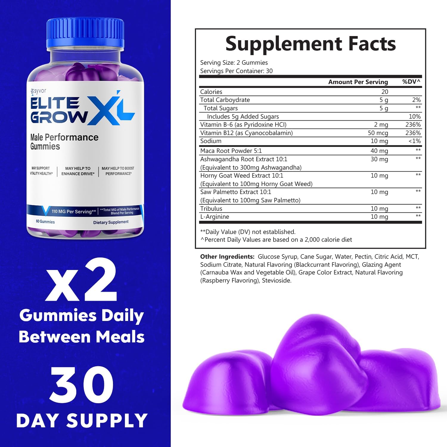 Elite Grow XL Gummies - Complemento Alimenticio en Gominolas, Fórmula Avanzada, 60 Gominolas