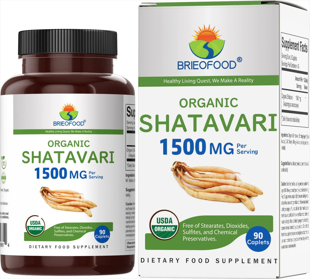 Organic Shatavari 1500mg, 45 Porciones, Vegetariano, Sin Gluten, 90 Comprimidos Vegetarianos