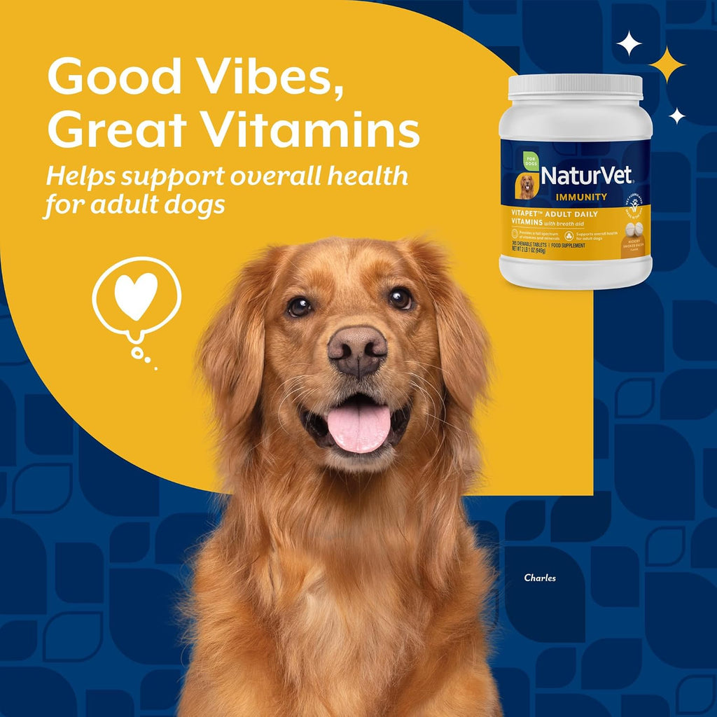 NaturVet Vita Pet Adult Plus Breath Aid - Comprimidos masticables de liberación prolongada para perros - 365 unidades