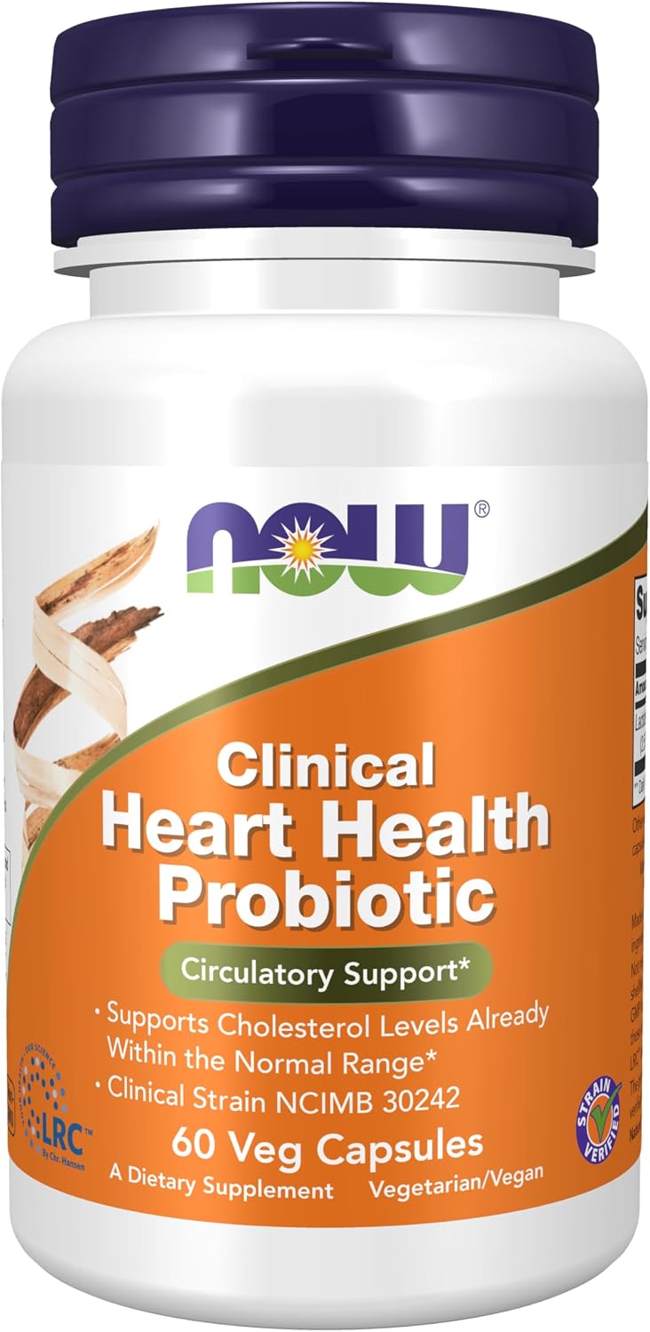 Now Supplements, Probiótico Clínico para la Salud del Corazón, Soporte Circulatorio, Ayuda a Mantener los Niveles de Colesterol ya Dentro del Rango Normal, Cepa Clínica NCIMB 30242, 60 Cápsulas Vegetales