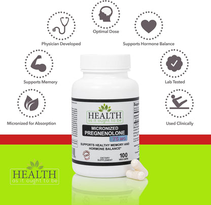 Health As It Ought To Be Pregnenolona 75 mg – 100 cápsulas – Forma micronizada – Image 3