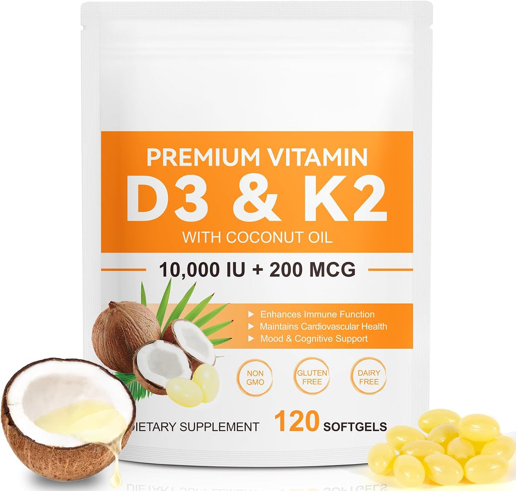 Vitamina D3 K2 10000 UI + 200 mcg MK-7, 120 Softgels - flasture
