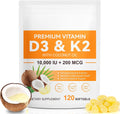 Vitamina D3 K2 10000 UI + 200 mcg MK-7, 120 Softgels - flasture