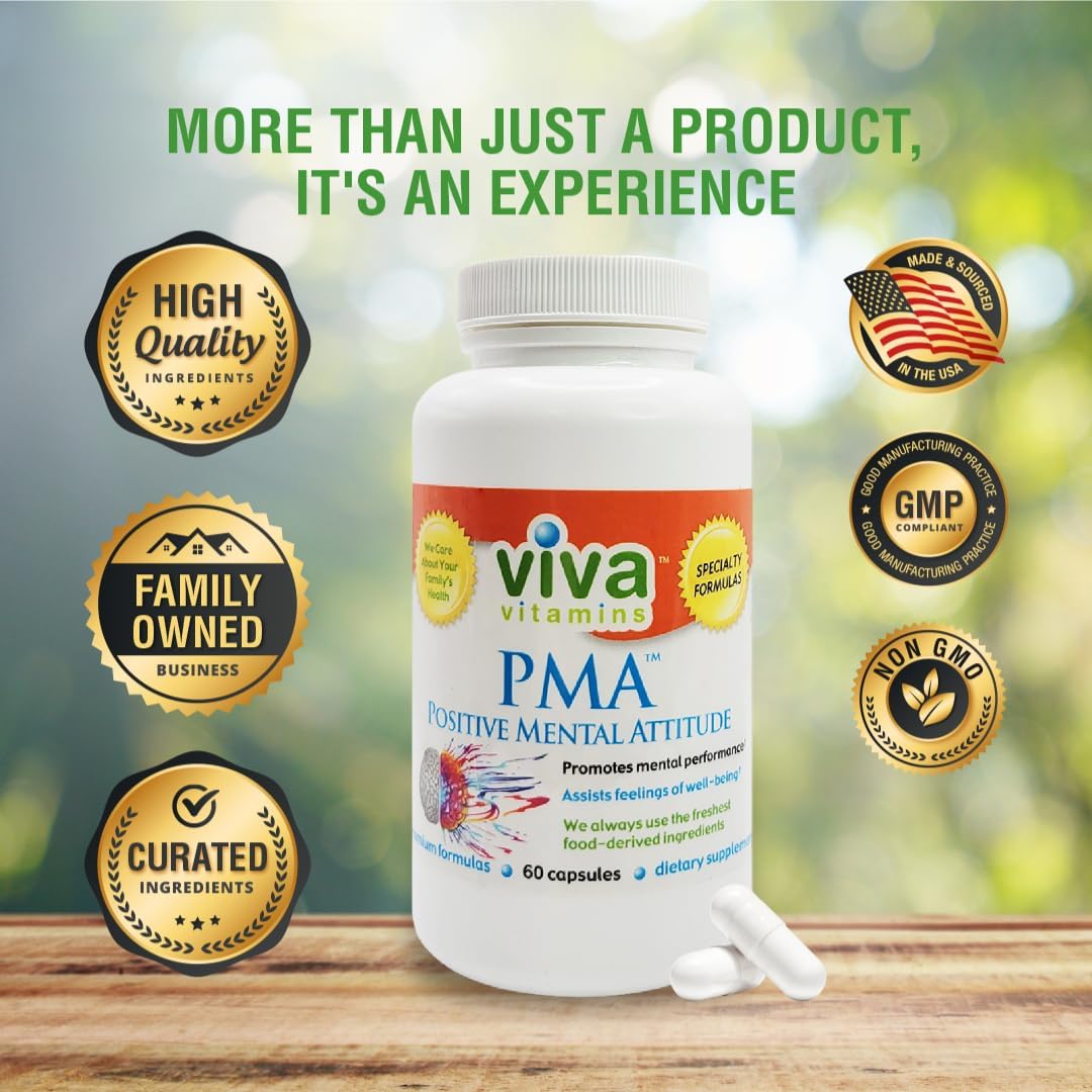 Viva Vitamins PMA Positive Mental Attitude - Suplemento para el Estado de Ánimo (60 Cápsulas)