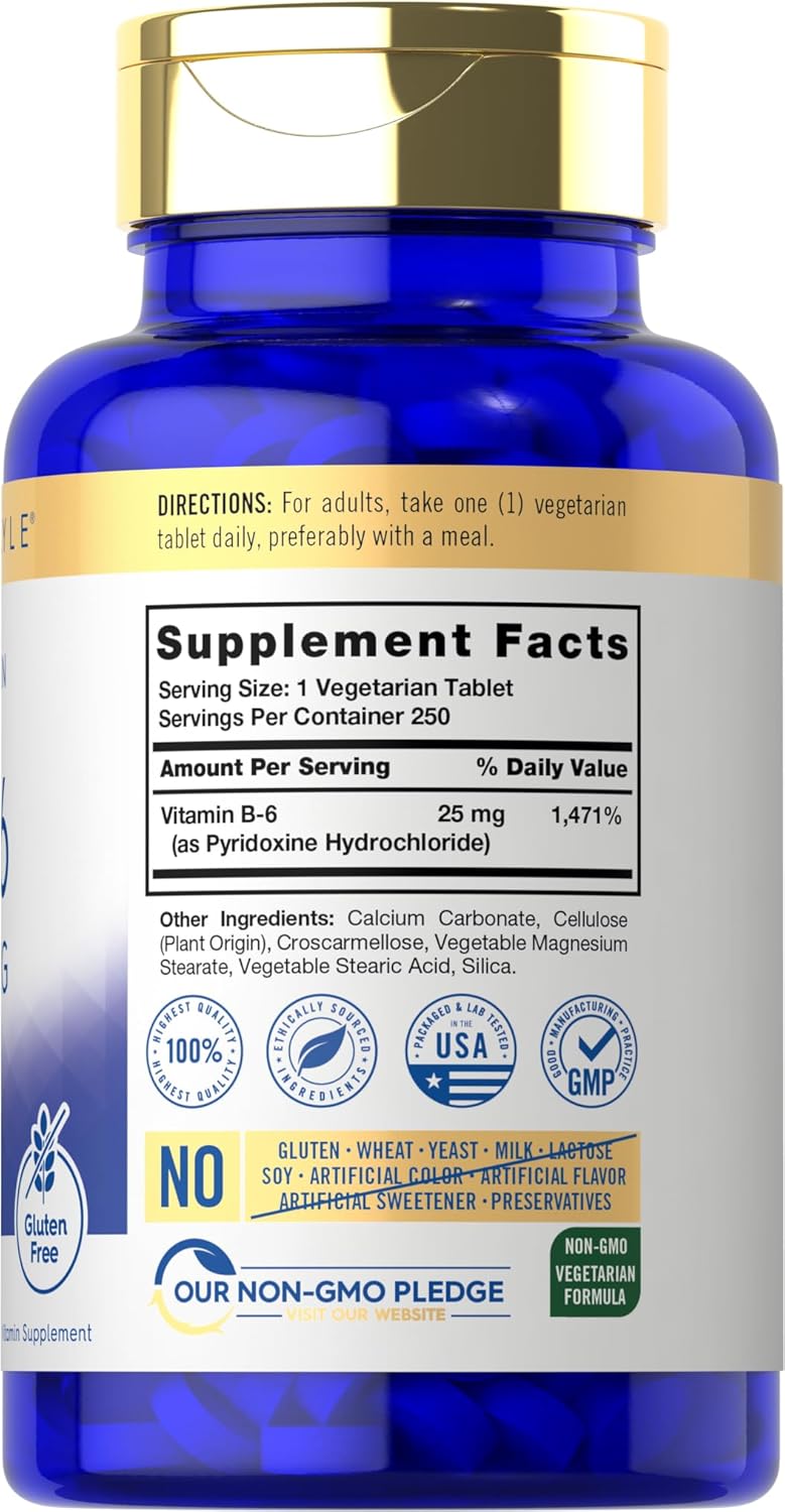 Carlyle Vitamina B6 25 mg | 250 Comprimidos | Clorhidrato de Piridoxina