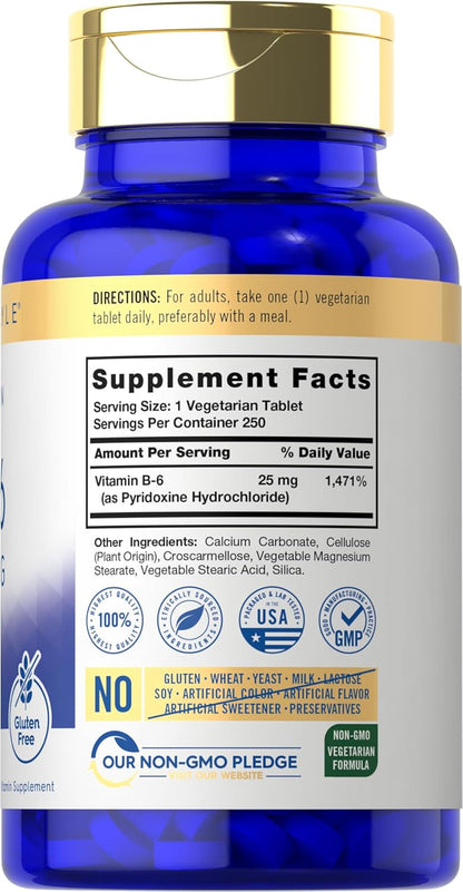 Carlyle Vitamina B6 25 mg | 250 Comprimidos | Clorhidrato de Piridoxina – Image 2