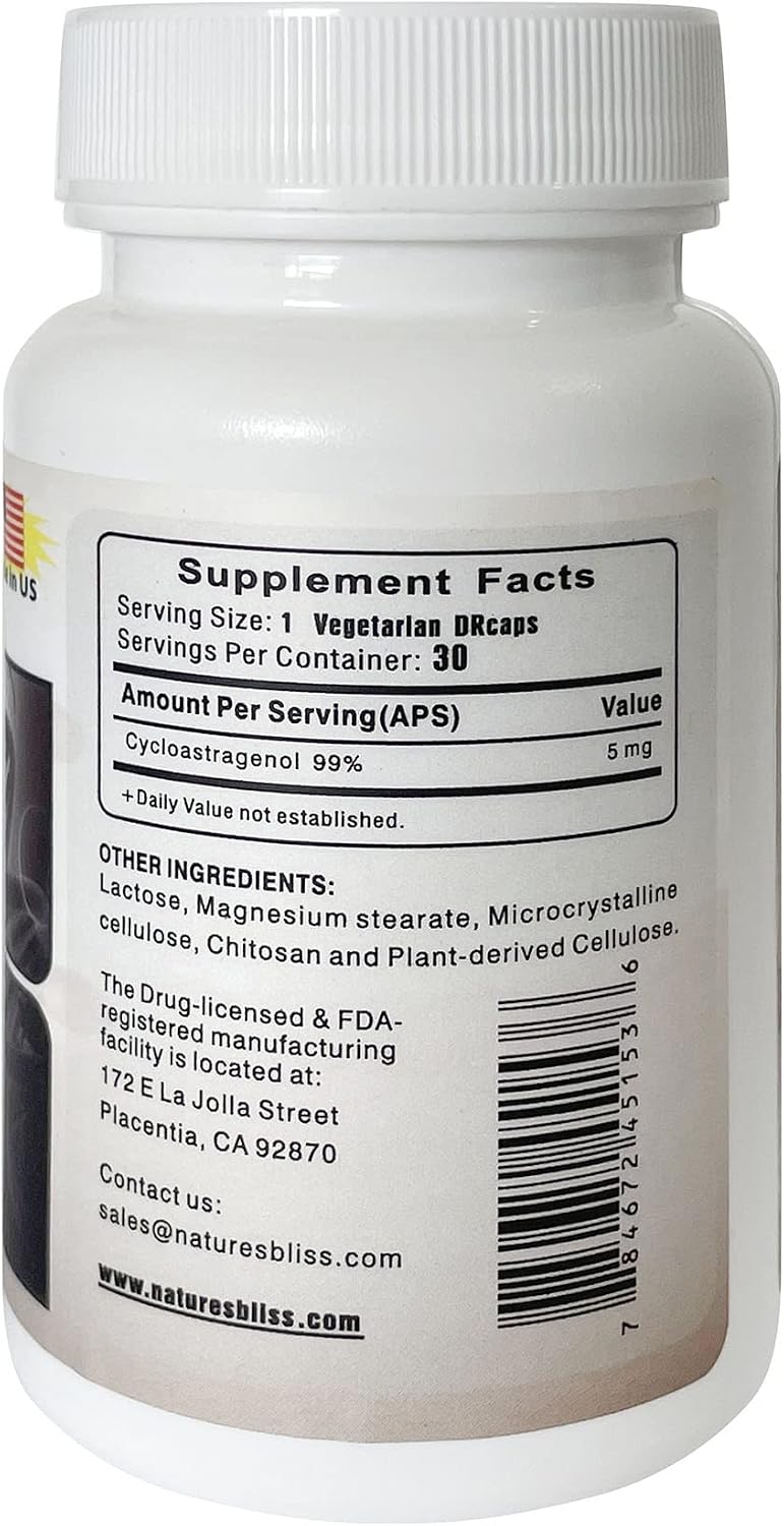 Nature'sbliss Cycloastragenol 99% 5mg - 30 Cápsulas con Tecnología DRcaps