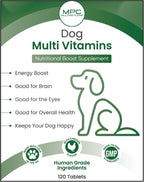 Multivitamínico 22 en 1 para perros - Vitaminas y minerales con calcio, zinc, hierro y complejo B | Apoyo inmunitario, piel, huesos y energía | Sabor pollo | 120 comprimidos