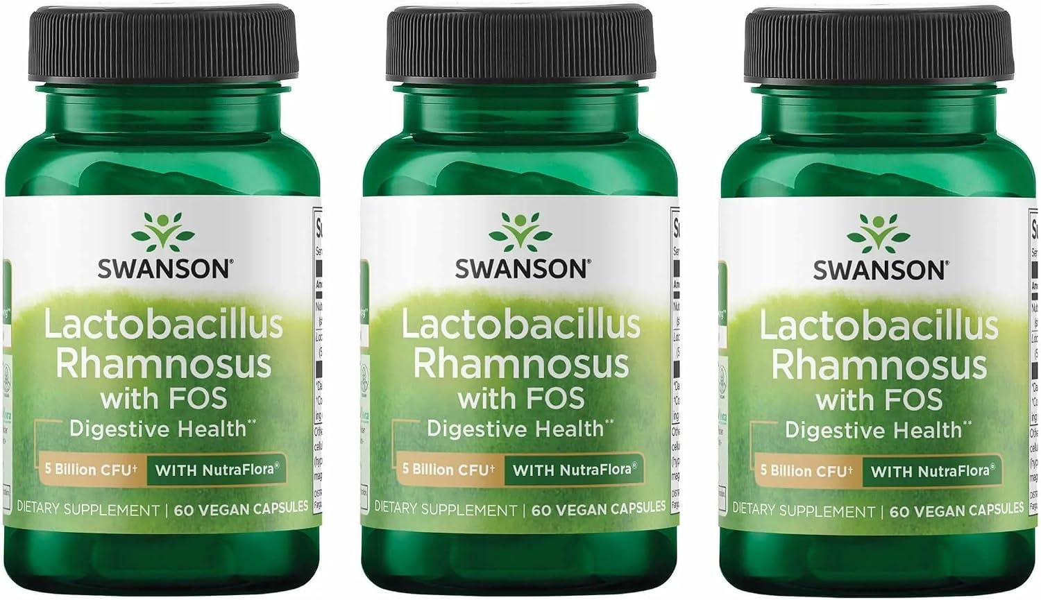 Swanson Lactobacillus Rhamnosus con FOS - 5 mil millones UFC - 60 Cápsulas Veganas