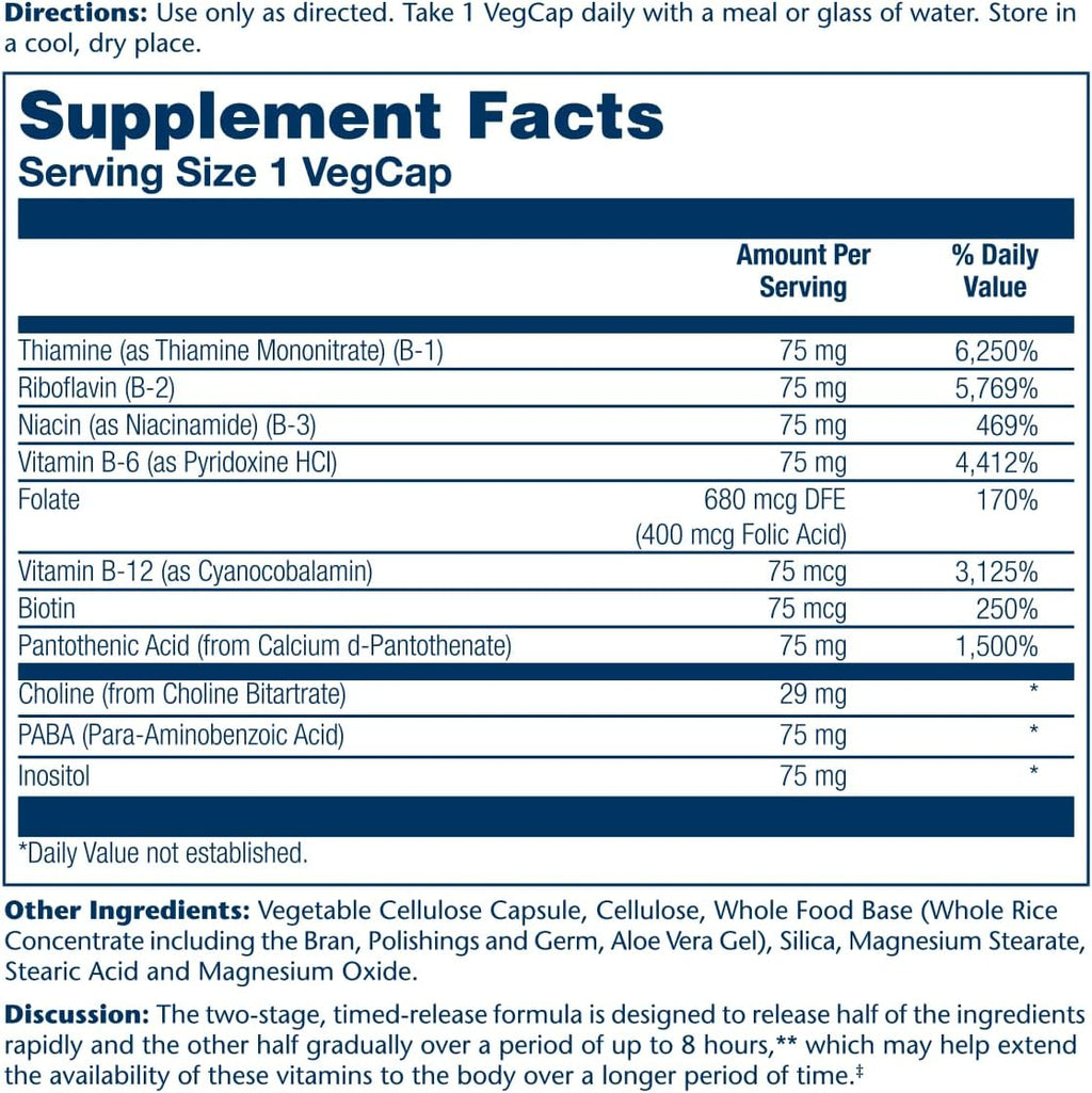 Solaray B-Complex 75mg - Two-Stage Timed Release - 100 Capsules