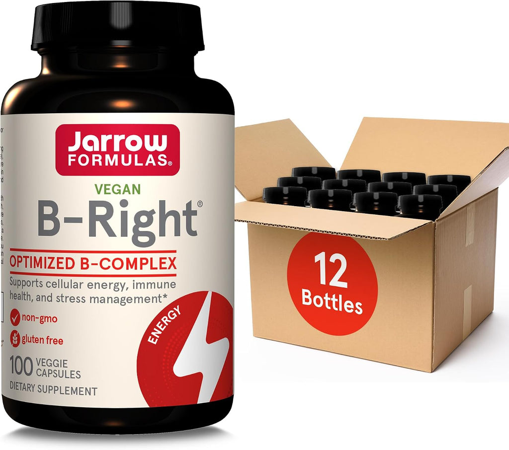 Jarrow Formulas B-Right Complejo B Optimizado - 12 Frascos de 100 Cápsulas Vegetales
