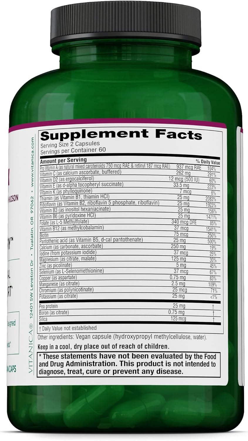 Vitanica Vegan Symmetry - Multivitamínico Vegano para Mujeres, Sin Hierro, Sin Gluten - 120 Cápsulas