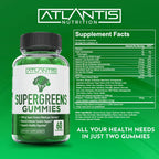 Supergreens Gummies - Complemento Diario de Superalimentos Verdes con Espinacas, Brócoli, Moringa, Remolacha, Apio, Té Verde y Acai - Sabor Frambuesa Natural, 60 Gominolas