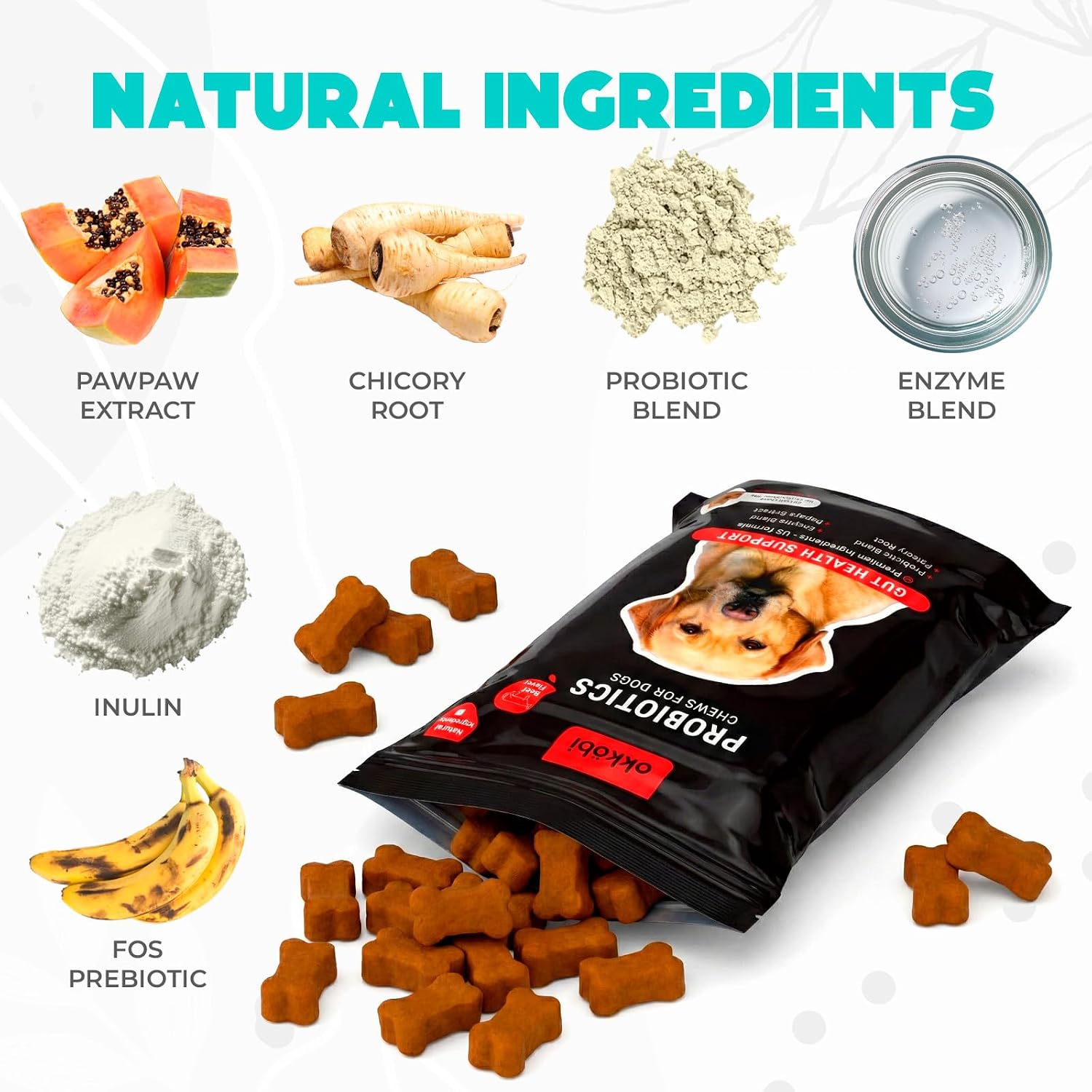 Probióticos para perros en masticables - 60 unidades - Apoyo digestivo y salud intestinal - Sabor a ternera