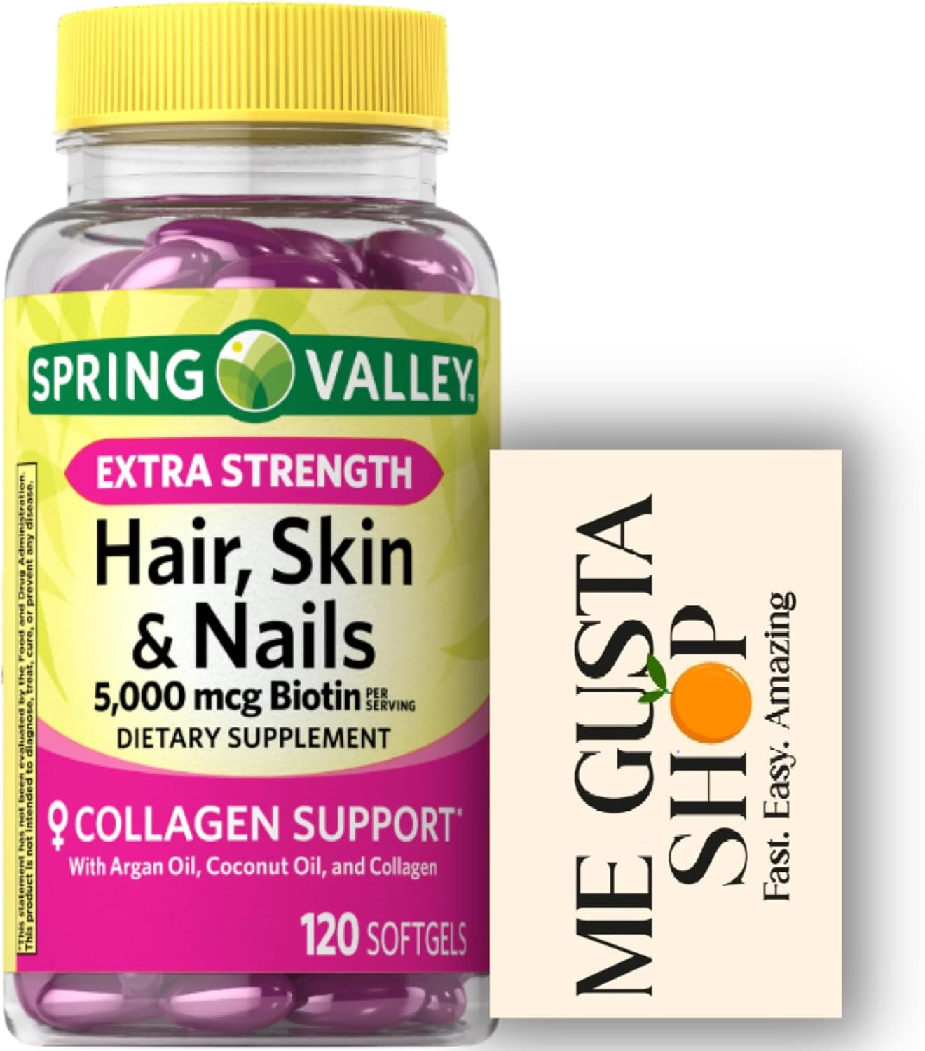 Spring Valley Hair, Skin & Nails Biotin Collagen Gelatin Extra Strength Dietary Supplement, 120 Comprimidos (Paquete de 2)