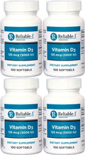 Vitamina D3 de Alta Potencia 2000 UI - 100 Cápsulas Blandas por Frasco - Paquete de 4