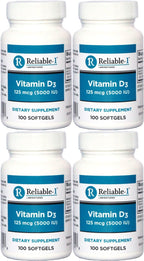 Vitamina D3 de Alta Potencia 2000 UI - 100 Cápsulas Blandas por Frasco - Paquete de 4