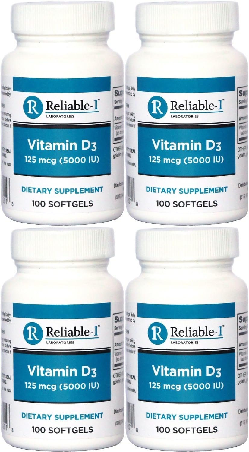 Vitamina D3 de Alta Potencia 2000 UI - 100 Cápsulas Blandas por Frasco - Paquete de 4