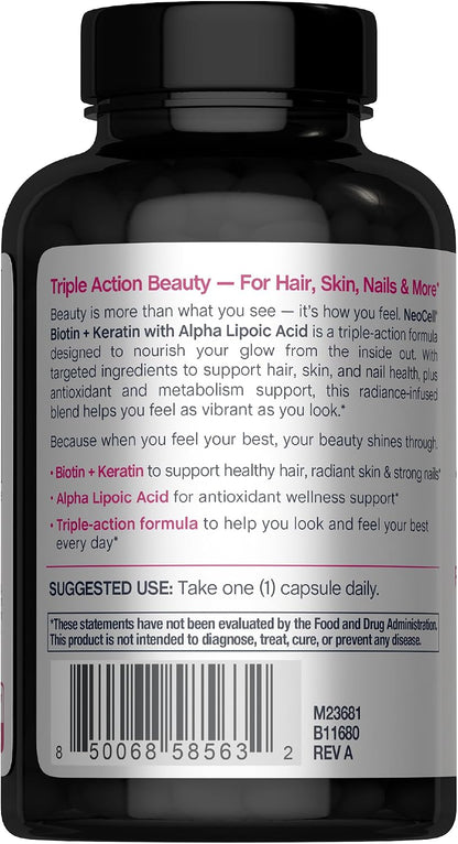 NeoCell Biotin Complex Cabello, Piel y Uñas | 90 Cápsulas | con Péptidos de Queratina Bioactivos y Ácido Alfa Lipoico | – Image 3