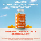 Vitamatic Vitamina D3 50.000 UI Sin Azúcar - 120 Gomitas de Pectina - Suplemento Semanal para Huesos, Dientes y Sistema Inmunológico