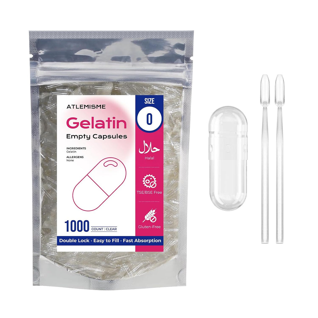 Cápsulas de gelatina vacías Tamaño 0 - Transparentes - 1000 uds - Kosher y Halal