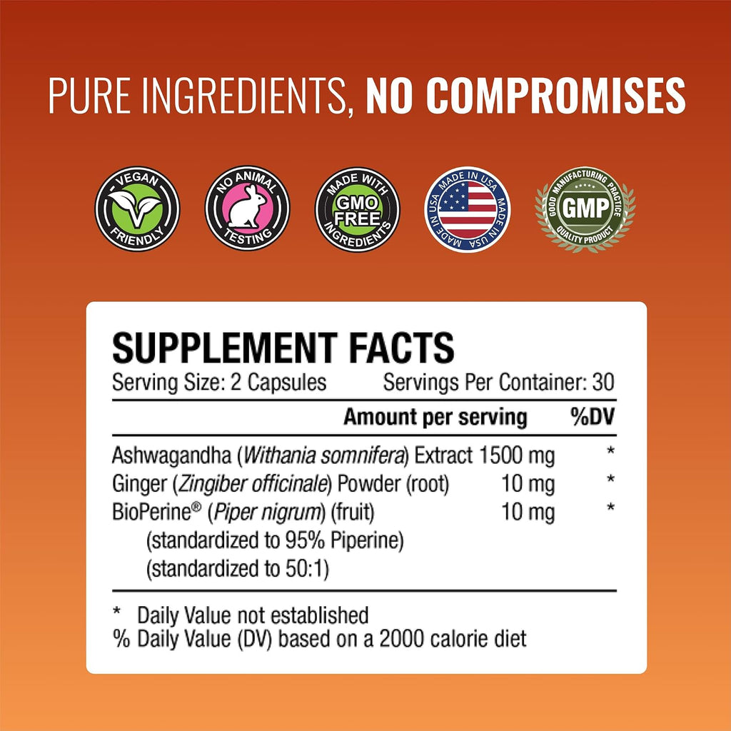Approved Science Ashwagandha 1500mg con Bioperine® y Jengibre - 60 Cápsulas Veganas