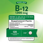 Vitamina B12 Sublingual 1000 mcg - 120 Comprimidos - Metilcobalamina - Vegano y Sin Gluten